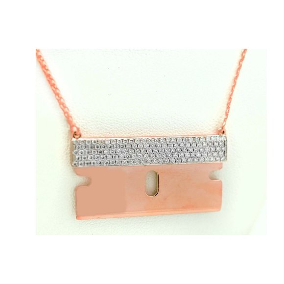 Genuine 1.32 Cts Vs Diamonds Razor Blade Necklace 18k Rose Gold - Picture 1 of 5